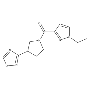 (3-(1,2,4-oxadiazol-3-yl)pyrrolidin-1-yl)(1-ethyl-1H-pyrazol-3-yl)methanone结构式