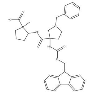 2-[1-benzyl-3-({[(9H-fluoren-9-yl)methoxy]carbonyl}amino)pyrrolidine-3-amido]-1-methylcyclopentane-1-carboxylic acid Structure