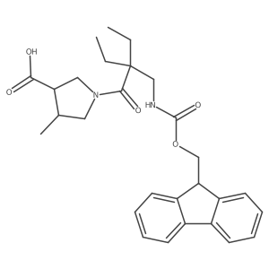 1-{2-ethyl-2-[({[(9H-fluoren-9-yl)methoxy]carbonyl}amino)methyl]butanoyl}-4-methylpyrrolidine-3-carboxylic acid结构式