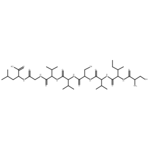 L-Seryl-L-isoleucyl-L-valyl-L-cysteinyl-L-valyl-L-valylglycyl-L-leucine结构式