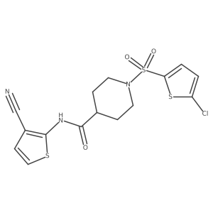 1-((5-chlorothiophen-2-yl)sulfonyl)-N-(3-cyanothiophen-2-yl)piperidine-4-carboxamide Structure