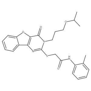 N-(2-methylphenyl)-2-({4-oxo-3-[3-(propan-2-yloxy)propyl]-3,4-dihydro[1]benzofuro[3,2-d]pyrimidin-2-yl}sulfanyl)acetamide结构式