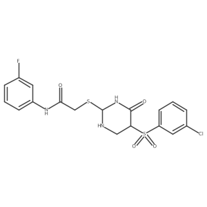 2-[[5-(3-chlorophenyl)sulfonyl-4-oxo-1,3-diazinan-2-yl]sulfanyl]-N-(3-fluorophenyl)acetamide结构式