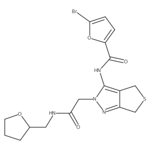 5-bromo-N-(2-(2-oxo-2-(((tetrahydrofuran-2-yl)methyl)amino)ethyl)-4,6-dihydro-2H-thieno[3,4-c]pyrazol-3-yl)furan-2-carboxamide结构式