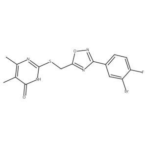 2-({[3-(3-Bromo-4-fluorophenyl)-1,2,4-oxadiazol-5-yl]methyl}sulfanyl)-5,6-dimethyl-4-pyrimidinol结构式