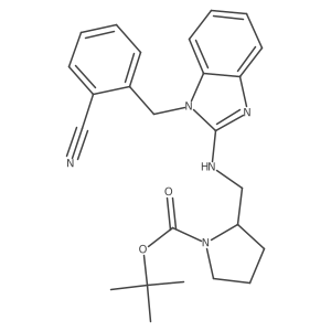 tert-Butyl 2-(((1-(2-cyanobenzyl)-1H-benzo[d]imidazol-2-yl)amino)methyl)pyrrolidine-1-carboxylate Structure