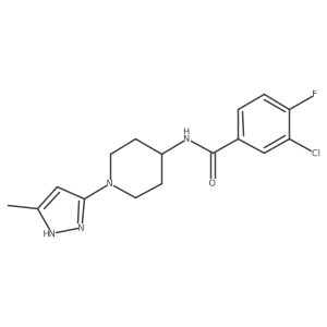 3-chloro-4-fluoro-N-[1-(5-methyl-1H-pyrazol-3-yl)piperidin-4-yl]benzamide结构式