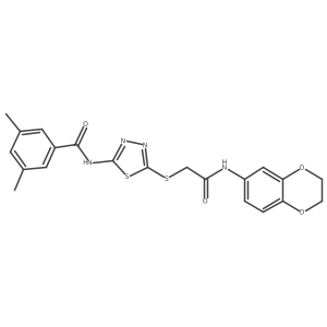 N-[5-[2-(2,3-dihydro-1,4-benzodioxin-6-ylamino)-2-oxo-ethyl]sulfanyl-1,3,4-thiadiazol-2-yl]-3,5-dimethyl-benzamide Structure