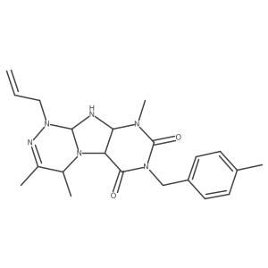 3,4,9-trimethyl-7-[(4-methylphenyl)methyl]-1-prop-2-enyl-5a,9a,10,10a-tetrahydro-4H-purino[8,7-c][1,2,4]triazine-6,8-dione结构式