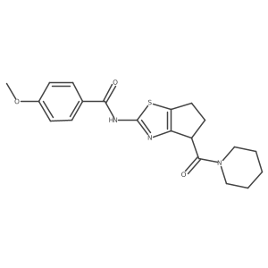 4-methoxy-N-(4-(piperidine-1-carbonyl)-5,6-dihydro-4H-cyclopenta[d]thiazol-2-yl)benzamide结构式