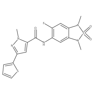 N-(6-fluoro-1,3-dimethyl-2,2-dioxido-1,3-dihydrobenzo[c][1,2,5]thiadiazol-5-yl)-1-methyl-3-(thiophen-2-yl)-1H-pyrazole-5-carboxamide Structure