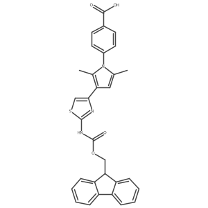 4-{3-[2-({[(9H-fluoren-9-yl)methoxy]carbonyl}amino)-1,3-thiazol-4-yl]-2,5-dimethyl-1H-pyrrol-1-yl}benzoic acid结构式