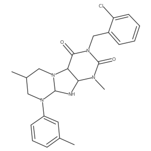 3-[(2-chlorophenyl)methyl]-1,7-dimethyl-9-(3-methylphenyl)-6,7,8,9a,10,10a-hexahydro-4aH-purino[7,8-a]pyrimidine-2,4-dione结构式
