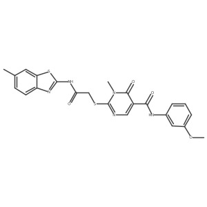 N-(3-methoxyphenyl)-1-methyl-2-((2-((6-methylbenzo[d]thiazol-2-yl)amino)-2-oxoethyl)thio)-6-oxo-1,6-dihydropyrimidine-5-carboxamide结构式