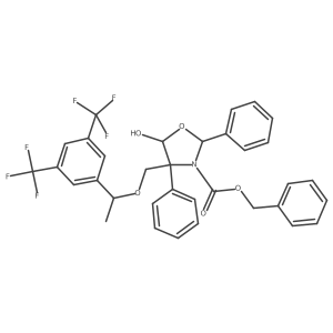 Phenylmethyl (2R,4R)-4-[[(1R)-1-[3,5-bis(trifluoromethyl)phenyl]ethoxy]methyl]-5-hydroxy-2,4-diphenyl-3-oxazolidinecarboxylate结构式