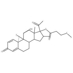 Pregna-1,4-diene-3,20-dione, 9-fluoro-11-hydroxy-16-methyl-17-[3-(methylthio)-1-oxopropoxy]-, (11I(2),16I+/-)- Structure