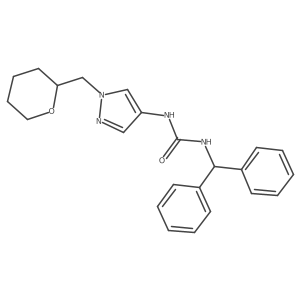 1-benzhydryl-3-(1-((tetrahydro-2H-pyran-2-yl)methyl)-1H-pyrazol-4-yl)urea结构式