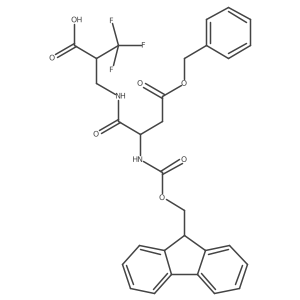 3-[(2S)-3-(benzyl carboxy)-2-({[(9H-fluoren-9-yl)methoxy]carbonyl}amino)propanamido]-2-(trifluoromethyl)propanoic acid结构式