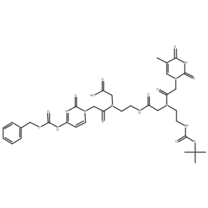 14-(2-(4-(((Benzyloxy)carbonyl)amino)-2-oxopyrimidin-1(2H)-yl)acetyl)-2,2-dimethyl-8-(2-(5-methyl-2,4-dioxo-3,4-dihydropyrimidin-1(2H)-yl)acetyl)-4,10-dioxo-3-oxa-5,8,11,14-tetraazahexadecan-16-oic acid结构式