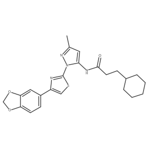 N-(1-(4-(benzo[d][1,3]dioxol-5-yl)thiazol-2-yl)-3-methyl-1H-pyrazol-5-yl)-3-cyclohexylpropanamide Structure