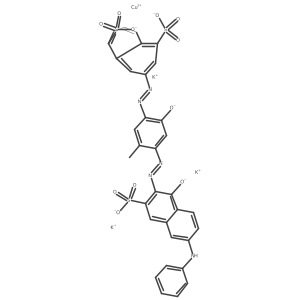 Cc1cc(N=Nc2cc(S(=O)(=O)[O-])c3cccc(S(=O)(=O)[O-])c3c2)c([O-])cc1N=Nc1c(S(=O)(=O)[O-])cc2cc(Nc3ccccc3)ccc2c1[O-].[Cu+2].[K+].[K+].[K+]结构式