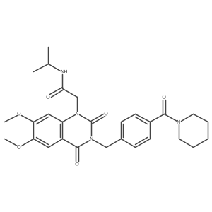 2-(6,7-dimethoxy-2,4-dioxo-3-(4-(piperidine-1-carbonyl)benzyl)-3,4-dihydroquinazolin-1(2H)-yl)-N-isopropylacetamide结构式