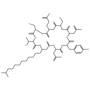 3-[15,21-Bis(2-amino-2-oxoethyl)-3-(1-hydroxyethyl)-6,12-bis(hydroxymethyl)-18-[(4-hydroxyphenyl)methyl]-25-(11-methyldodecyl)-2,5,8,11,14,17,20,23-octaoxo-1,4,7,10,13,16,19,22-octazacyclopentacos-9-yl]propanoic acid结构式