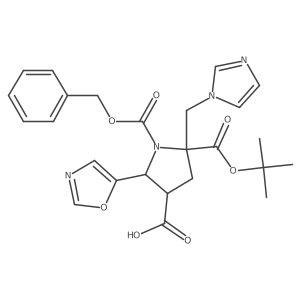 1-[(Benzyloxy)carbonyl]-5-[(tert-butoxy)carbonyl]-5-[(1H-imidazol-1-yl)methyl]-2-(1,3-oxazol-5-yl)pyrrolidine-3-carboxylic acid结构式