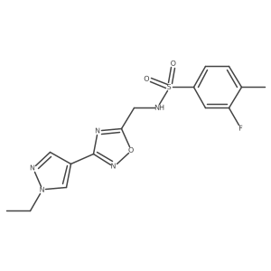 N-((3-(1-ethyl-1H-pyrazol-4-yl)-1,2,4-oxadiazol-5-yl)methyl)-3-fluoro-4-methylbenzenesulfonamide结构式