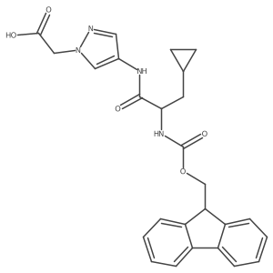 2-{4-[(2S)-3-cyclopropyl-2-({[(9H-fluoren-9-yl)methoxy]carbonyl}amino)propanamido]-1H-pyrazol-1-yl}acetic acid结构式