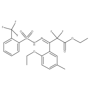 (E)-Ethyl 3-(2-ethoxy-5-methylphenyl)-2,2-difluoro-3-(2-((2-(trifluoromethyl)phenyl)sulfonyl)hydrazono)propanoate Structure