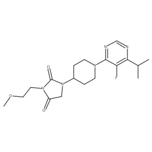 1-{1-[5-Fluoro-6-(propan-2-yl)pyrimidin-4-yl]piperidin-4-yl}-3-(2-methoxyethyl)imidazolidine-2,4-dione结构式