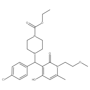 Ethyl 4-((4-chlorophenyl)(4-hydroxy-1-(2-methoxyethyl)-6-methyl-2-oxo-1,2-dihydropyridin-3-yl)methyl)piperazine-1-carboxylate结构式