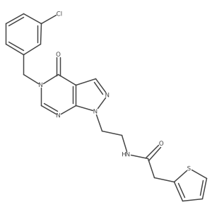 N-(2-(5-(3-chlorobenzyl)-4-oxo-4,5-dihydro-1H-pyrazolo[3,4-d]pyrimidin-1-yl)ethyl)-2-(thiophen-2-yl)acetamide结构式
