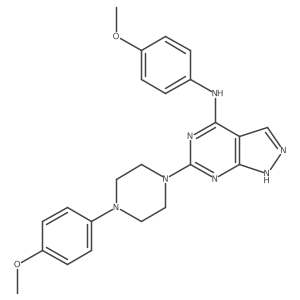 COc1ccc(Nc2nc(N3CCN(c4ccc(OC)cc4)CC3)nc3[nH]ncc23)cc1结构式