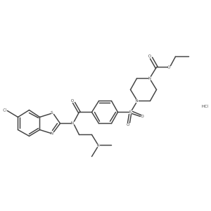 Ethyl 4-{4-[(6-chloro-1,3-benzothiazol-2-YL)[2-(dimethylamino)ethyl]carbamoyl]benzenesulfonyl}piperazine-1-carboxylate hydrochloride结构式