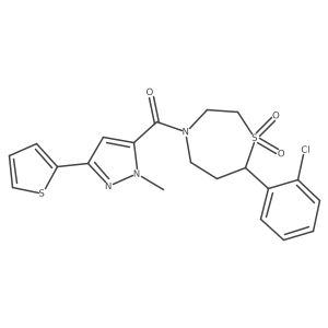 (7-(2-chlorophenyl)-1,1-dioxido-1,4-thiazepan-4-yl)(1-methyl-3-(thiophen-2-yl)-1H-pyrazol-5-yl)methanone Structure