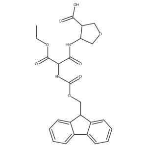 4-[2-(ethyl carboxy)-2-({[(9H-fluoren-9-yl)methoxy]carbonyl}amino)acetamido]oxolane-3-carboxylic acid Structure