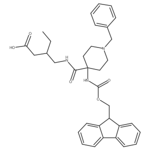 3-({[1-benzyl-4-({[(9H-fluoren-9-yl)methoxy]carbonyl}amino)piperidin-4-yl]formamido}methyl)pentanoic acid Structure