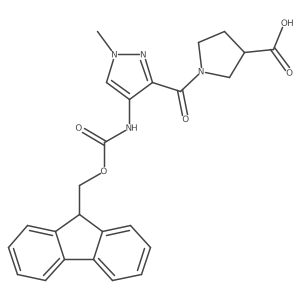 1-[4-({[(9H-fluoren-9-yl)methoxy]carbonyl}amino)-1-methyl-1H-pyrazole-3-carbonyl]pyrrolidine-3-carboxylic acid结构式