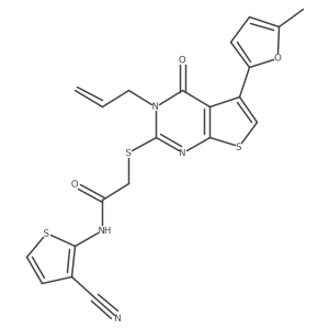 2-((3-allyl-5-(5-methylfuran-2-yl)-4-oxo-3,4-dihydrothieno[2,3-d]pyrimidin-2-yl)thio)-N-(3-cyanothiophen-2-yl)acetamide Structure