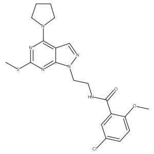 5-chloro-2-methoxy-N-(2-(6-(methylthio)-4-(pyrrolidin-1-yl)-1H-pyrazolo[3,4-d]pyrimidin-1-yl)ethyl)benzamide结构式