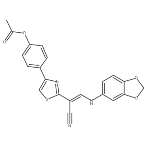 (Z)-4-(2-(2-(benzo[d][1,3]dioxol-5-ylamino)-1-cyanovinyl)thiazol-4-yl)phenyl acetate结构式