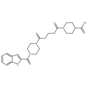 1-{5-[4-(1H-indol-2-ylcarbonyl)piperazin-1-yl]-5-oxopentanoyl}piperidine-4-carboxamide结构式