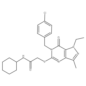 2-({6-[(4-chlorophenyl)methyl]-1-ethyl-3-methyl-7-oxo-1H,6H,7H-pyrazolo[4,3-d]pyrimidin-5-yl}sulfanyl)-N-cyclohexylacetamide Structure