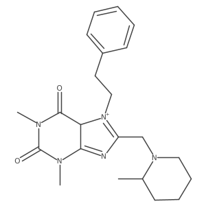 1,3-dimethyl-8-[(2-methylpiperidin-1-yl)methyl]-7-(2-phenylethyl)-5H-purin-7-ium-2,6-dione结构式