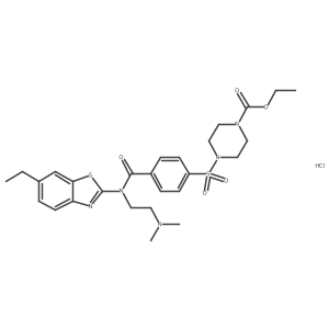 Ethyl 4-(4-{[2-(dimethylamino)ethyl](6-ethyl-1,3-benzothiazol-2-YL)carbamoyl}benzenesulfonyl)piperazine-1-carboxylate hydrochloride结构式