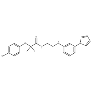 N-(2-((6-(1H-pyrrol-1-yl)pyrimidin-4-yl)amino)ethyl)-2-(4-chlorophenoxy)-2-methylpropanamide结构式
