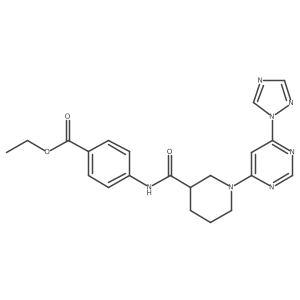 ethyl 4-(1-(6-(1H-1,2,4-triazol-1-yl)pyrimidin-4-yl)piperidine-3-carboxamido)benzoate结构式