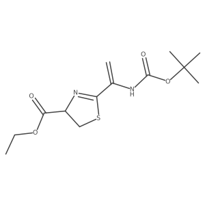 4-Thiazolecarboxylic acid, 2-[1-[[(1,1-dimethylethoxy)carbonyl]amino]ethenyl]-4,5-dihydro-, ethyl ester, (R)-结构式